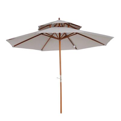Houten zonnescherm 265 x 264 m marktparasol tuinparasol dubbel dak grijs