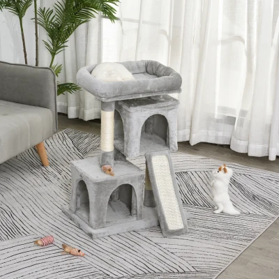 Krabpaal PawHut met sisalpalen, krabpaal voor katten, klimboom voor katten, kattenboom, lichtgrijs, 59 x 39 x 83 cm kattenkrabpaal sisalpalen kattenboom lichtgrijs | Aosom.nl
