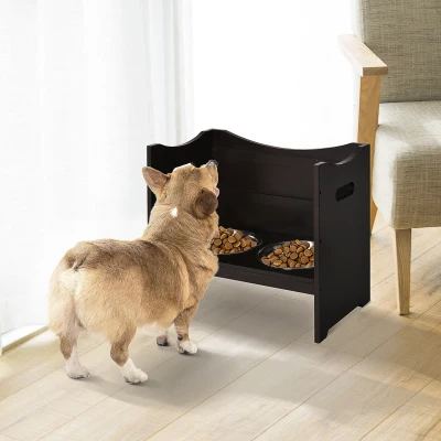 PawHut In hoogte verstelbare voerbak voor honden, voerbak, voerbak voor katten, roestvrij staal, donkerbruin
