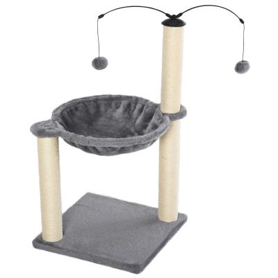 PawHut Krabpaal met hangmat kattenboom klimboom met draaiende ballen grijs