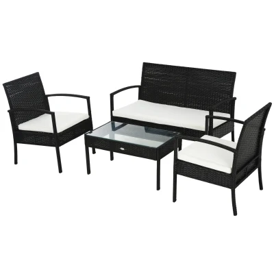 Polyrotan zitgroep 7-delig. Tuinset lounge tuin met zwarte kussens