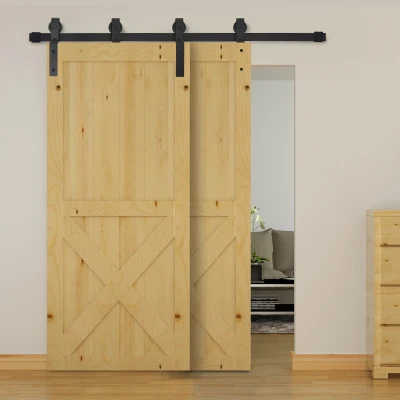 HOMCOM Schuifdeursysteem looprail schuifdeurbeslag houten schuifdeur 9 zwarte accessoires