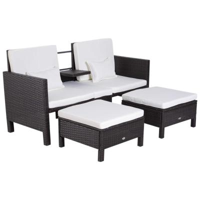 Outsunny Tuinbankset lounge 3-delig Tuinset tuinmeubelen met sofa krukje kussens