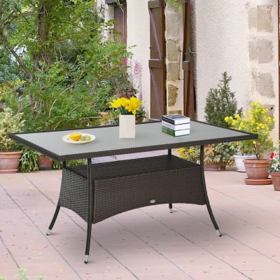 Outsunny Polyrotan tuintafel glazen tafel eettafel tuinmeubelen tafel metaal 150 x 85 x 74 cm