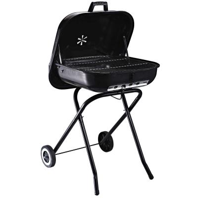 Houtskoolgrill met wielen grillwagen met inklapbare poten metaal zwart