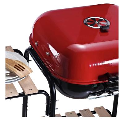 Houtskoolgrill grillwagen grillstation staande grill grill met windbescherming 3x plank