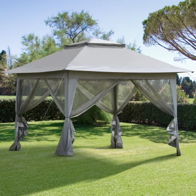 partytent opvouwbare tent pop-up tent incl. tas op wielen staal + oxford + mesh grijs
