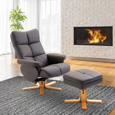HOMCOM Relaxstoel met kruk tv-stoel 360° draaibaar ligfunctie hout bruin