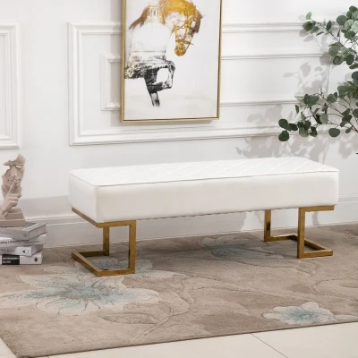HOMCOM Bank voor slaapkamer bedbank woonkamer kunstleer metaal wit