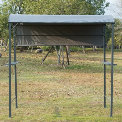 Barbecue-paviljoen met vlamvertragend dak BBQ-paviljoen met 2 schappen polyester zwart