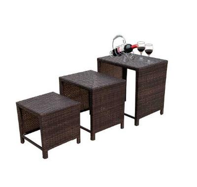 Outsunny Wicker Nesting Tables Snack End Side Tables Hand Woven All Weather Set of 3