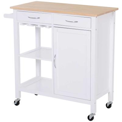 HOMCOM Kitchen Storage Trolley Cart Cupboard Rolling Wheels Shelves Towel Rail 2 Drawers Wine Glass Rack