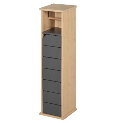 HOMCOM Bamboo Freestanding Tall Toilet Paper Cabinet Grey/Oak