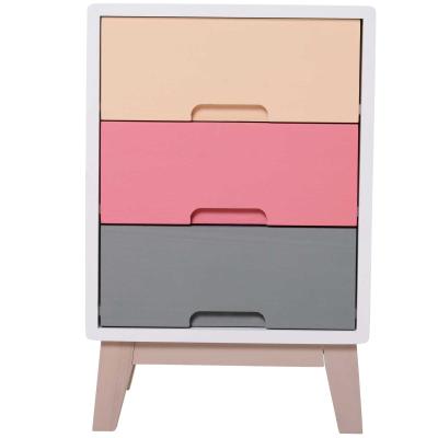 HOMCOM Wood 3 Drawers Chest Storage Stand Colourful Cabinet Bedside Table Night Stand Elevated Cabinet