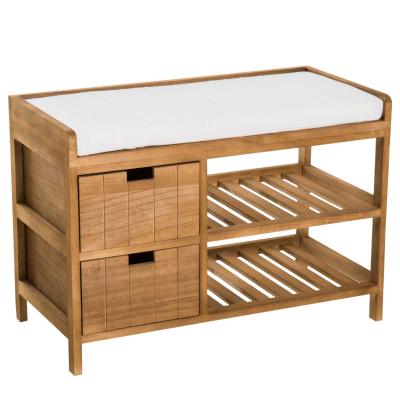 HOMCOM Entryway Storage Shoe Bench, 69Lx34Wx48H cm, Paulownia sponge-Natural Wood Colour