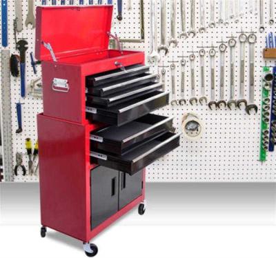 HOMCOM Portable Metal ToolboxTrolley, 6 Drawers-Black/Red