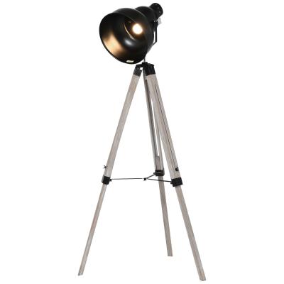 HOMCOM Pine Wood Height Adjustable Freestanding Tripod Floor Lamp Black