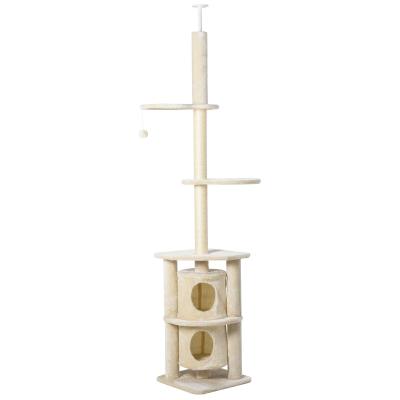 PawHut Cats 5-Tier Sisal Rope Scratching Tree w/ Dangle Toy Beige