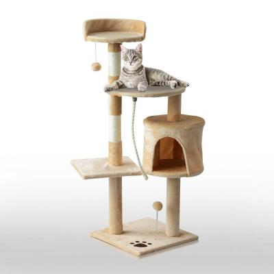 PawHut Cat Tree House, 114H cm-Beige