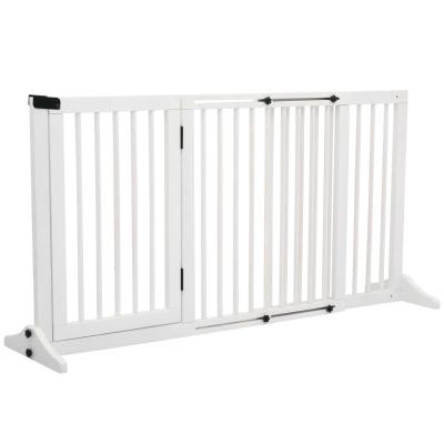 PawHut Dogs Freestanding Pine Wood Lockable Gate White