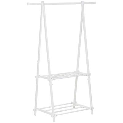 HOMCOM Steel Freestanding Clothes Rail w/ 2 Shelves White