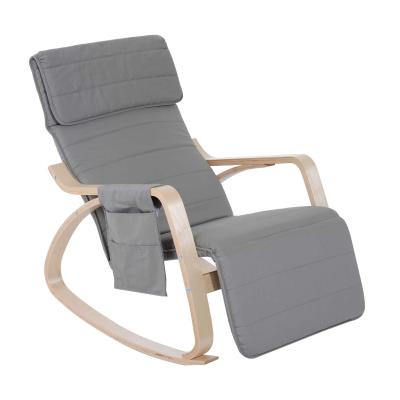 HOMCOM Rocking Chair W/Adjustable Footrest & Side Pocket-Grey