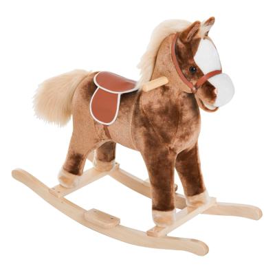 HOMCOM Baby Horse Rocker Kids Rocking Horse Animal Rocker Wooden Ride On Horse Kids Plush Rocking Horse - Brown
