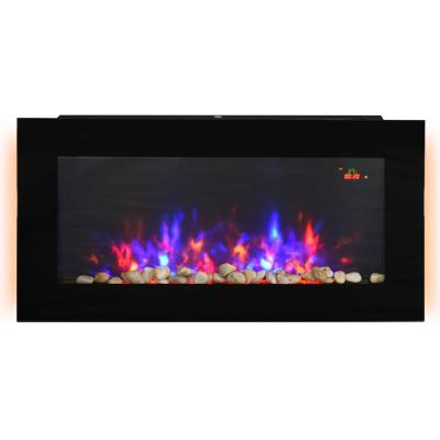 HOMCOM 2000W Wall Mounted Tempered Glass Electric Fireplace Heater Black