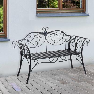Outsunny Garden Bench Porch Outdoor Seat Chair Backrest Metal Black Park