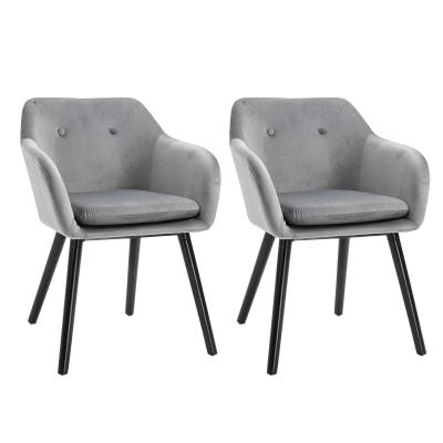 HOMCOM Velvet Tufted Set Of 2 Kitchen Dining Armchairs Grey