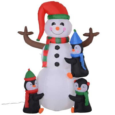 HOMCOM Christmas Inflatable Snowman and Penguins Outdoor Home Seasonal Decoration w/ LED Light