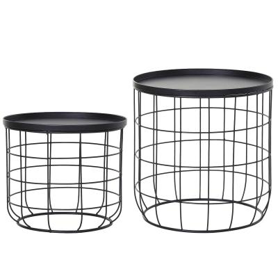 HOMCOM Metal Set Of 2 Nesting Wire Lift-Top Side Tables Black
