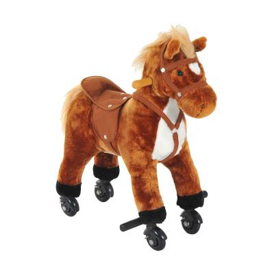 HOMCOM Baby Horse Rocker Kids Rocking Horse Ride On Horse Action Pony Wheeled Walking Riding Plush Toy W/ Rolling Wheels and Sound