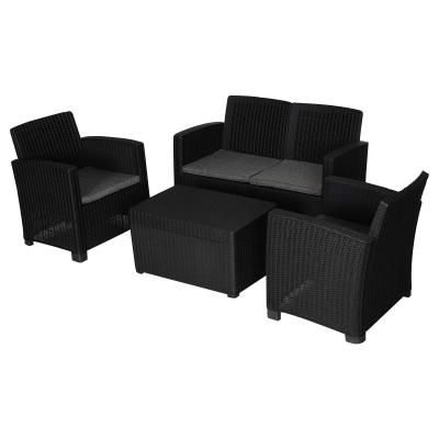 Outsunny 4-Seater Outdoor Garden PP Rattan Effect Furniture Set w/ Cushion Black