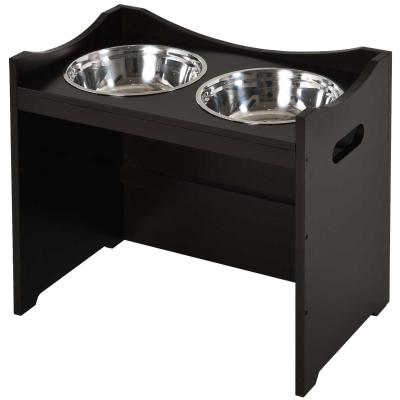 PawHut MDF Elevated Duo Pet Bowl Feeder Brown