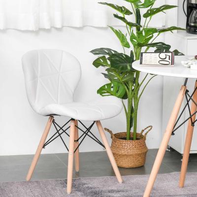 HOMCOM Armless Ergonomic Curved Dining Chair Accent Chair PU Leather Seat Wood Legs