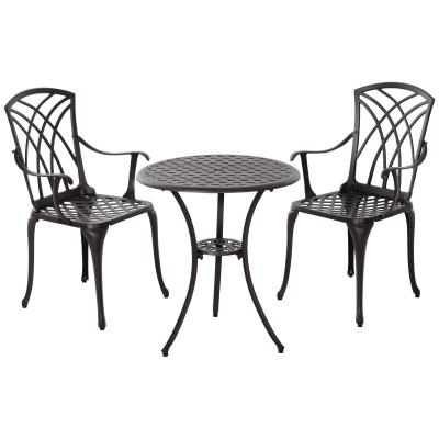 Outsunny Cast Aluminium 2-Seater Outdoor Garden Table & Chair Set Brown