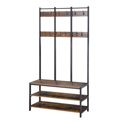 HOMCOM Industrial Coat Rack Shoe Bench Hall Tree Entryway Clothes Storage Shelf W/ Hook