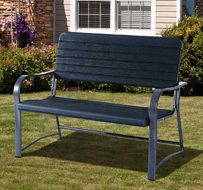 Outsunny Metal Frame 2 Seater Bench-Black, Atrovirens Slat
