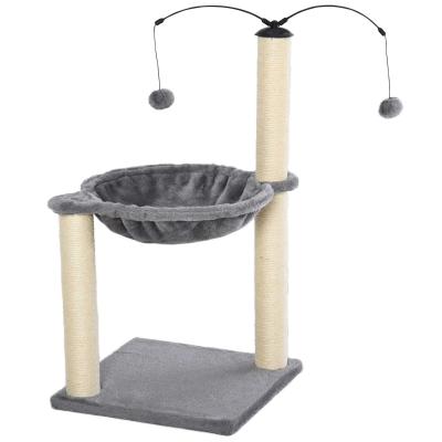 PawHut Cats Sisal Rope Scratching Tree Bed w/ Dangle Toy Grey