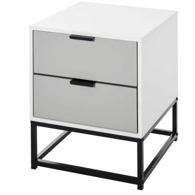 HOMCOM Side Table Steel Elevated 2-Drawer Bedside Cabinet White