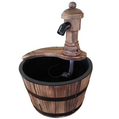 Outsunny Barrel Water Fountain Rustic Wood Electric Water Feature w/ Pump Garden