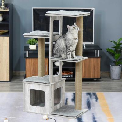 PawHut Cats 5-Tier Jute Rope Scratching Tree Grey