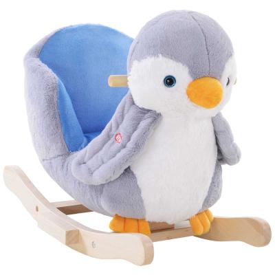 HOMCOM Rocking Animal Horse Penguin Colourful Plush Musical Button 32 Songs Wide Seat Handlebar Multicoloured