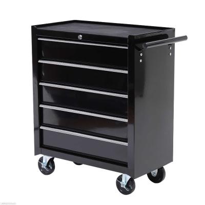 HOMCOM Cold Rolled Steel 5-Drawer Rolling Tool Storage Cabinet Black