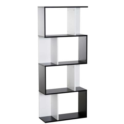 HOMCOM 4-tier Bookshelves, Particle Board S Shape Design-White/Black