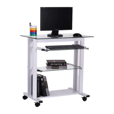 HOMCOM Workstation W/ Wheels-White, Transparent Glass