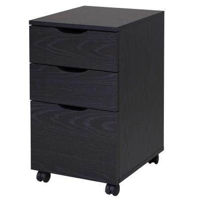 HOMCOM 3-Drawer File Cabinet Under Desk Office Storage Cabinet A4/Letter/Binders W/ Slide Wheels Black Oak Color