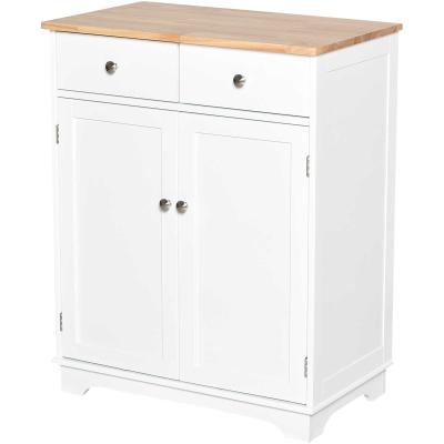 HOMCOM Kitchen Island MDF 2-Drawer Double Door Kitchen Cabinet White