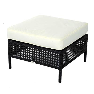 Outsunny Rattan Ottoman, 60Lx60Wx31H cm-Black/Beige